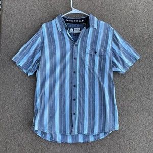 Salty Crew men’s button down collared shirt blue gray stripe Med slim fit